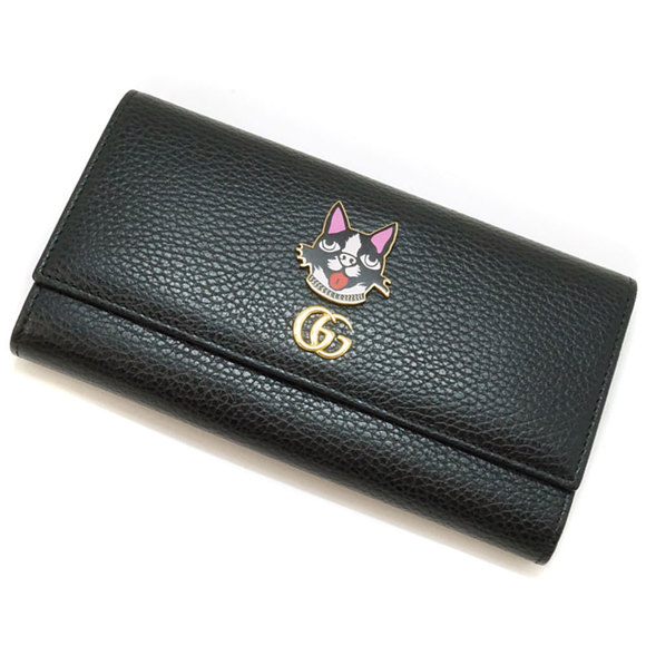 Gucci Marmont Long Wallet Leather Dog GG Black Bosco - Picture 1 of 9
